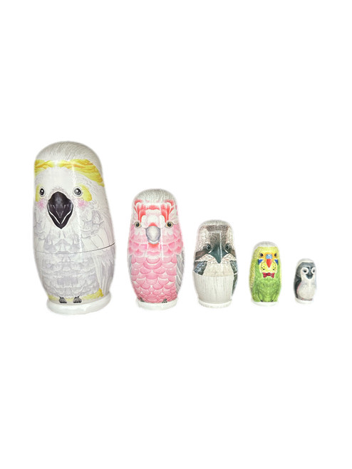 Gorgeous Aussie Birds - Russian Doll Stackable Birds - 5 to the set. Sizes range 20cm - 6cm