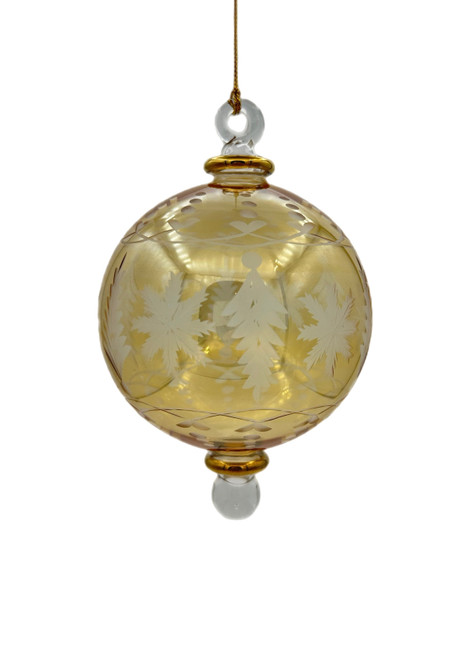 Snowfall Crest Glass Ball Ornament - Luster Yellow - 14cm