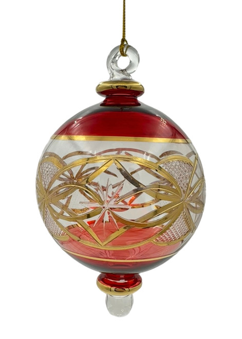 Golden Bloom Glass Ball Ornament - Blue - 14cm