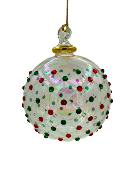 Festive Dots Glass Ball Ornament - 12cm