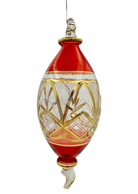 Imperial Weave Glass Finial Ornament - Christmas Red - 18cm