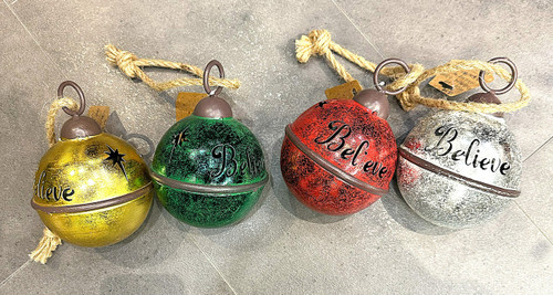 Christmas Bells - Round Metal  - RED, GREEN, GOLD, SILVER - (Set of 4) - 15cm