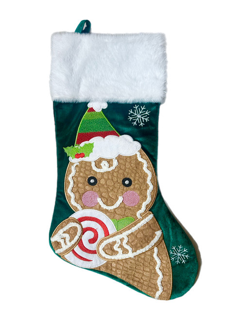 Christmas Stocking - GREEN GINGERBREAD
