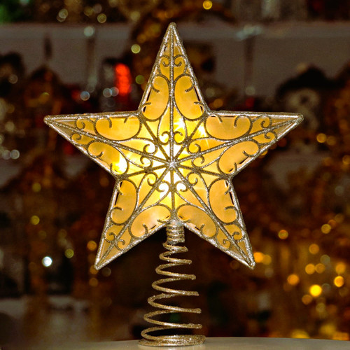 Christmas Tree Star - 5 Point GOLD With Warm White LED Lights 30cm