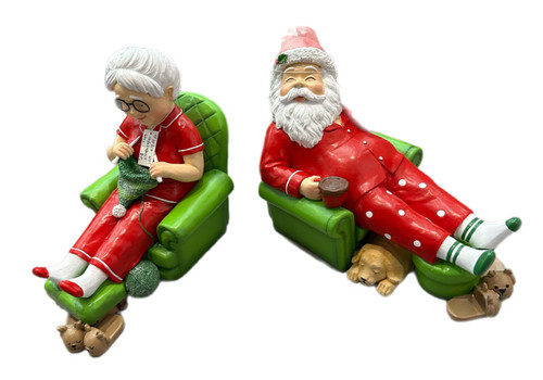 Santa Statue - MR & MRS CLAUS ON GREEN LAZY BOY CHAIRS - (Set of 2 Pieces) 40CM