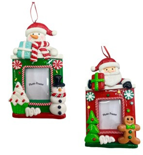 Christmas Ornament - PICTURE FRAME SANTA & SNOWMAN  (2  Asst)- 12CM