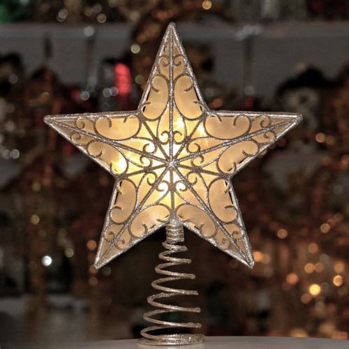 Christmas Tree Star - 5 Point CHAMPAGNE With Warm White LED Lights 30cm