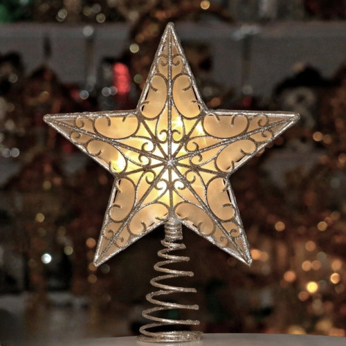 Christmas Tree Star - 5 Point CHAMPAGNE With Warm White LED Lights 30cm