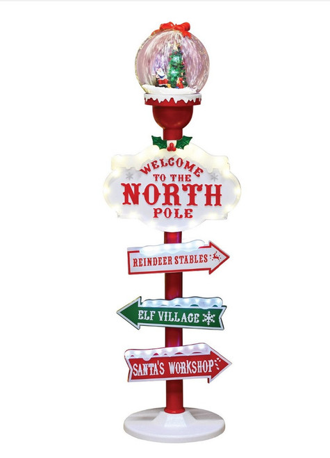 Christmas Sign - WELCOME TO NORTH POLE WITH SNOW GLOBE 100CM
