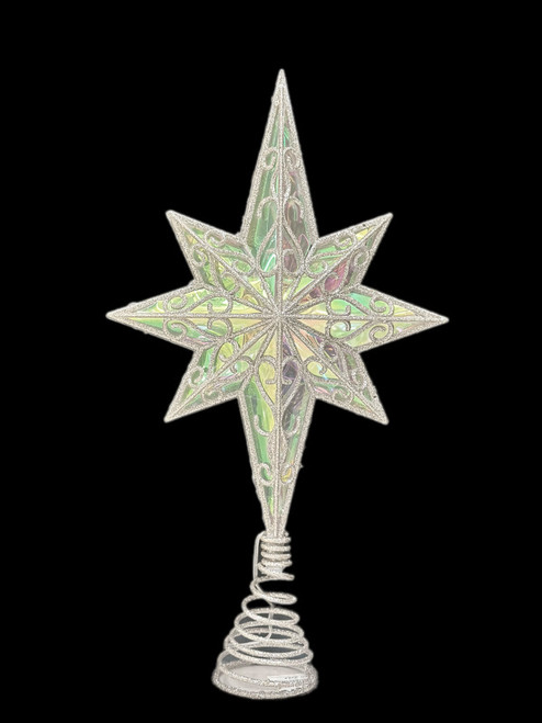 Christmas Tree Star - 8 Point SILVER With Warm White LED Lights 30cm