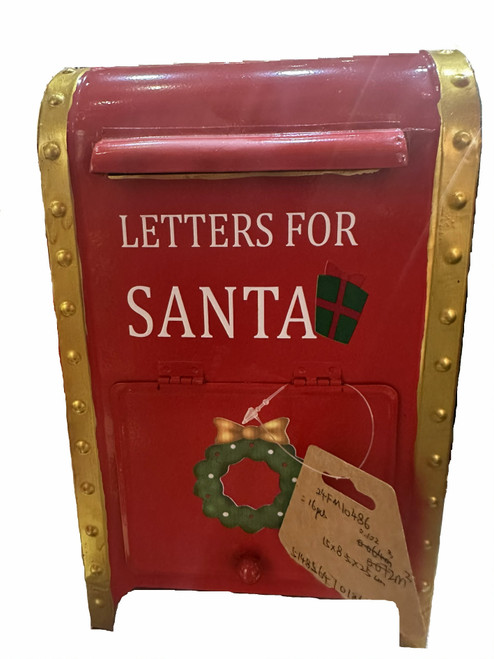 Christmas Letterbox - Tin RED AND GOLD  20CM