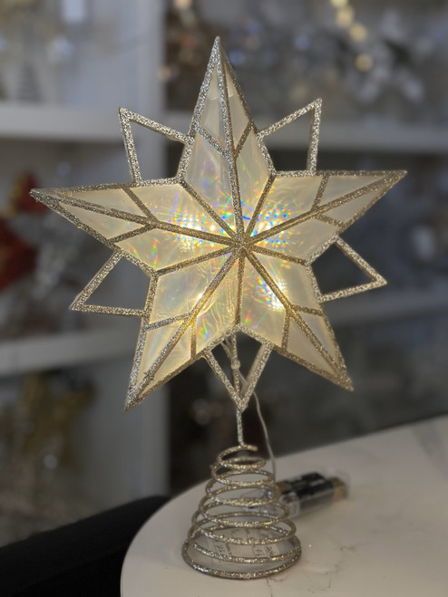 Christmas Tree Star - 10 Point CHAMPAGNE With Warm White LED Lights 30CM