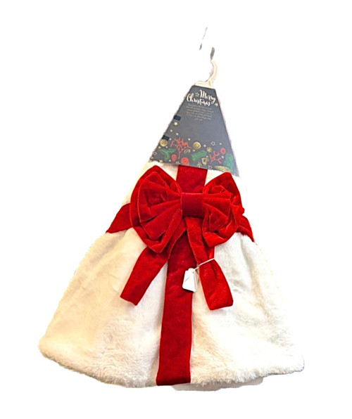 Christmas Tree Skirt -  WHITE WITH RED BOW