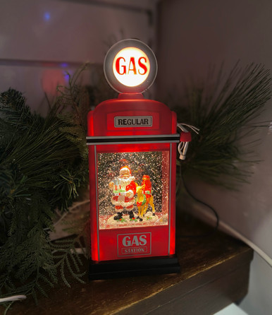 Lantern LED Gas Pump Santa Reindeer 28cm