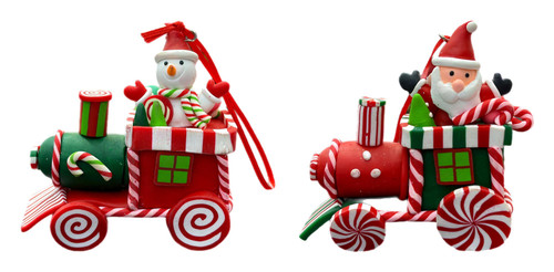 Christmas Ornament - Tractor with Snowman and Santa (set of 2 Asst) - 12cm