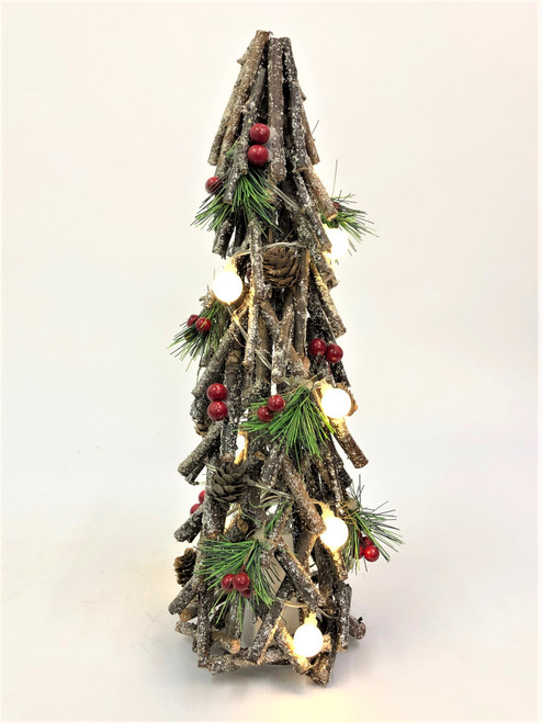 Beautifully Hand Made Driftwood Christmas Tree - With Lights 40cm