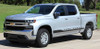 Close up of red and silver ROCKER ONE : 2019-2026 Chevy Silverado Stripes Lower Door Decals Rocker Panel Vinyl Graphic Kit