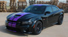 Front Angle View of black Wide Body Charger SRT 392 Stripes N CHARGE RALLY 15 2015-2023