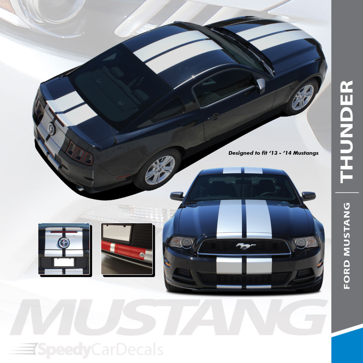 THUNDER 20132014 Ford Mustang 10" Lemans Style Racing Stripes Hood