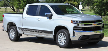 Side View of Silver 2021 Chevy Silverado Lower Stripes SILVERADO ROCKER 2 2019-2021 Side View of Silver 2021 Chevy Silverado Lower Stripes SILVERADO ROCKER 2 2019-2021