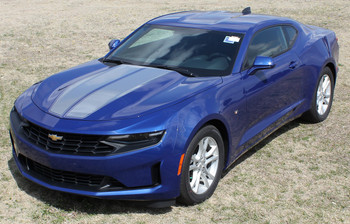 Silver Stripe on Blue Camaro | 2019 Chevy Camaro Duel Racing Stripes REV SPORT PIN 2019-2020 Silver Stripe on Blue Camaro | 2019 Chevy Camaro Duel Racing Stripes REV SPORT PIN 2019-2020