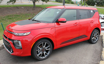 Front View of Red 2020 Kia Soul Side Door Stripes SOULED ROCKER Front View of Red 2020 Kia Soul Side Door Stripes SOULED ROCKER