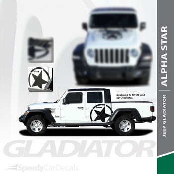 ALPHA SIDES : Jeep Gladiator Side Door Star Decals Vinyl Graphics Stripe Kit for 2020-2021