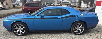 Side of blue Classic! R/T Dodge Challenger Side Stripes DUEL 11 2011-2021 2022 2023