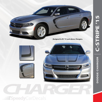 C-STRIPE 15 : 2015-2018 2019 2020 2021 Dodge Charger C Style Side Door and Hood Vinyl Graphic Decals Stripe Kit