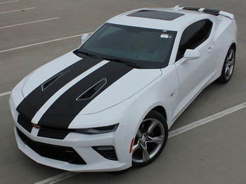 Front hood view of 2016 Camaro Duel Rally Stripes CAM SPORT 2016 2017 2018