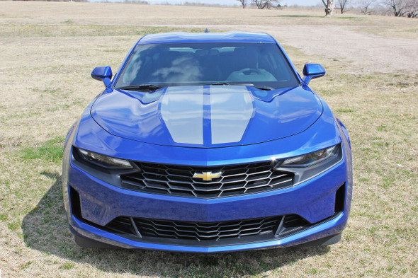 Silver Stripe on Blue Camaro | 2019 Chevy Camaro Center Stripes REV SPORT 2019-2020 2021 2022 2023