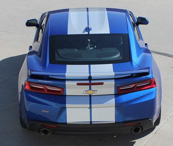 Silver Hood Stripes on Blue Camaro - 2019 Camaro Rally Racing Stripes TURBO RALLY 19 2019-2020 2021 2022 2023