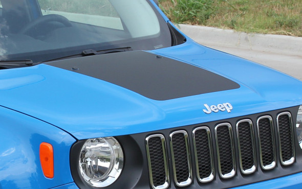 Front angle of 2014-2021 2022 2023 Jeep Renegade Hood Stripes RENEGADE HOOD