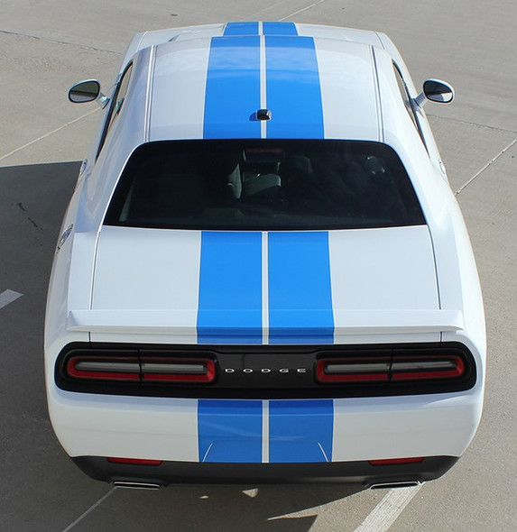Rear of white NEW! RT, Hellcat, Scat Pack Dodge Challenger Rally Stripes 2015-2020 2021 2022 2023