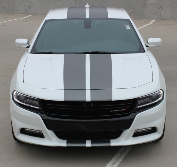 Front of White Wide Body R/T Dodge Charger Stripes N-CHARGE 15 2015-2023
