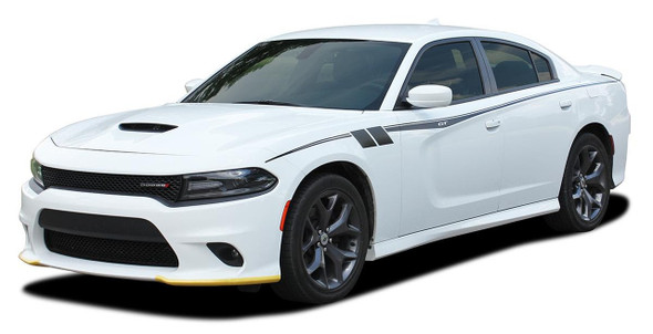 Profile View of White 2015-2023 Dodge Charger Side Body Graphics FIERCE Premium Products!