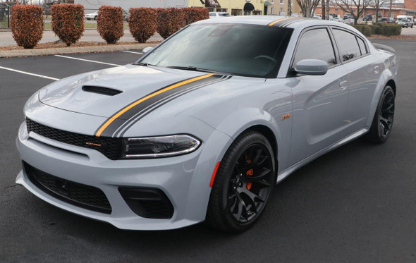 Front angle view of Top HEMI Stripes for Dodge Chargers 2015-2024 Crush Charger