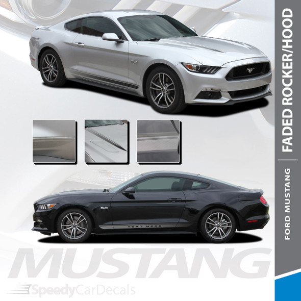 FADED COMBO : 2015-2017 Ford Mustang Lower Rocker Panel and Hood Spear Fade Stripes Vinyl Graphic Decals Kit