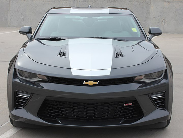 Front View of 2017 Chevy Camaro Wide Center Stripes OVERDRIVE 2016-2018