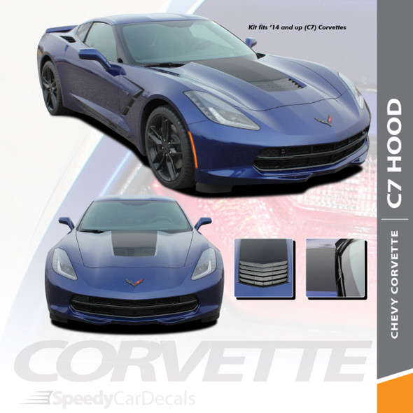 C7 HOOD : 2014-2018 Chevy C7 Corvette Hood Blackout Stripes Vinyl Graphic Decals Kit Wet and Dry Install Vinyl