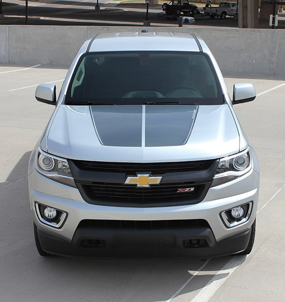 Front View of Silver 2020 Chevy Colorado Hood Graphics SUMMIT HOOD 2015-2021 2022