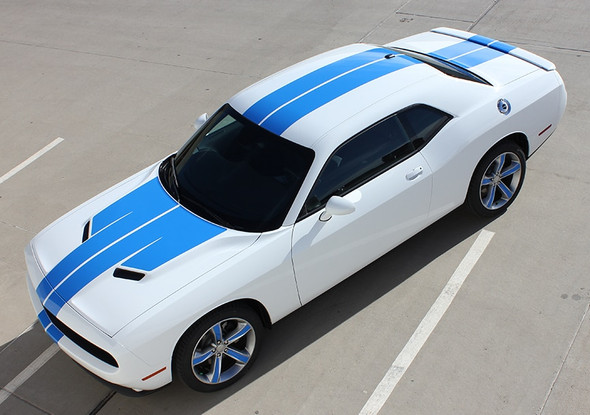 Front View of 2018 Dodge Challenger Custom Racing Stripes WINGED RALLY 2015-2021 2022 2023