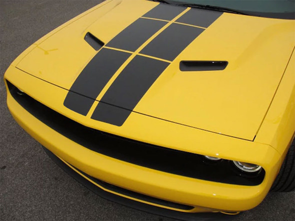 Front of Yellow 2018 Challenger Blacktop Stripes PULSE RALLY 2015-2019 2020 2021 2022 2023