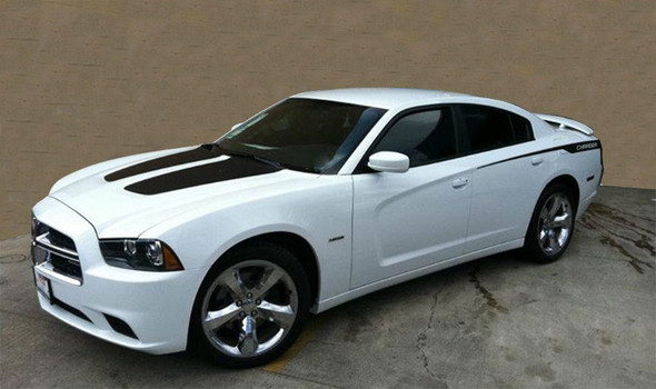 Sides of White 2014 Dodge Charger Decals RECHARGE 2011 2012 2013 2014