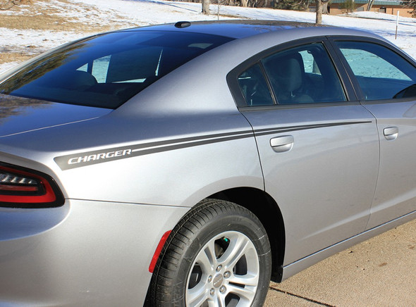 Side View of 2015 Dodge Charger Vinyl Graphics RIVE KIT 2015-2023