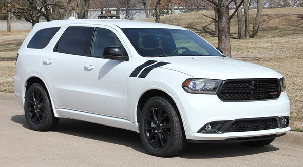 Side view of White  2020 Dodge Durango Hood Decals  DOUBLE BAR 2011-2019 2020 2021 2022 2023