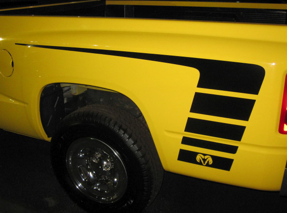 Profile of Yellow Dodge Power Wagon Stripes Ram 1500 Truck POWER 2009-2018 (2019-2021 2022 2023 Ram Classic) Premium Vinyl