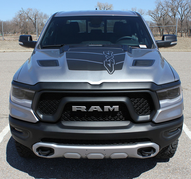 Front of silver 2019 Ram Rebel Hood Stripes REB HOOD 2019-2021 2022 2023