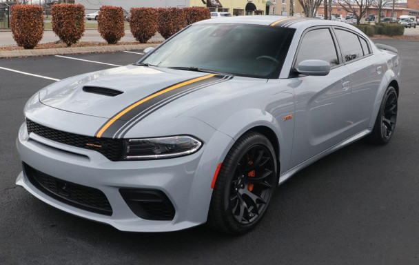 Front angle view of Top HEMI Stripes for Dodge Chargers 2015-2024 Crush Charger