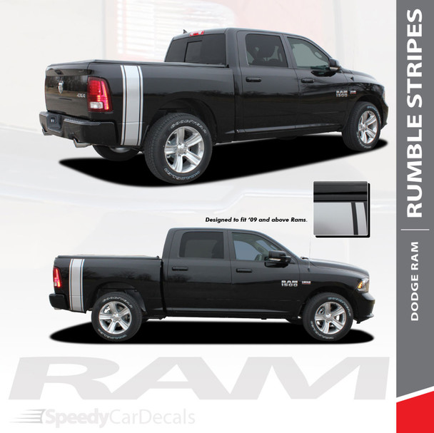 RUMBLE : 2009-2018 Dodge Ram Rear Truck Bed Stripes Vinyl Graphics Decals Kit